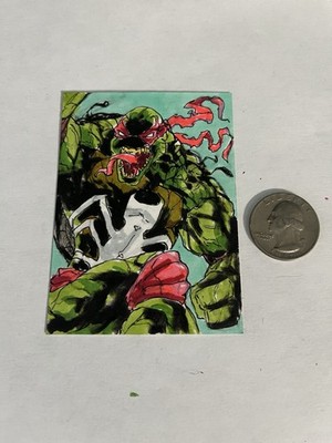 Venom TMNT Sketch Card 1/1 Original on card signed Artist ACEO Marvel