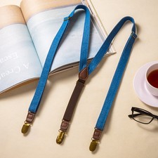 blue Suspenders Vintage Gentleman Non-Slip braves nylon leather Trouser Straps