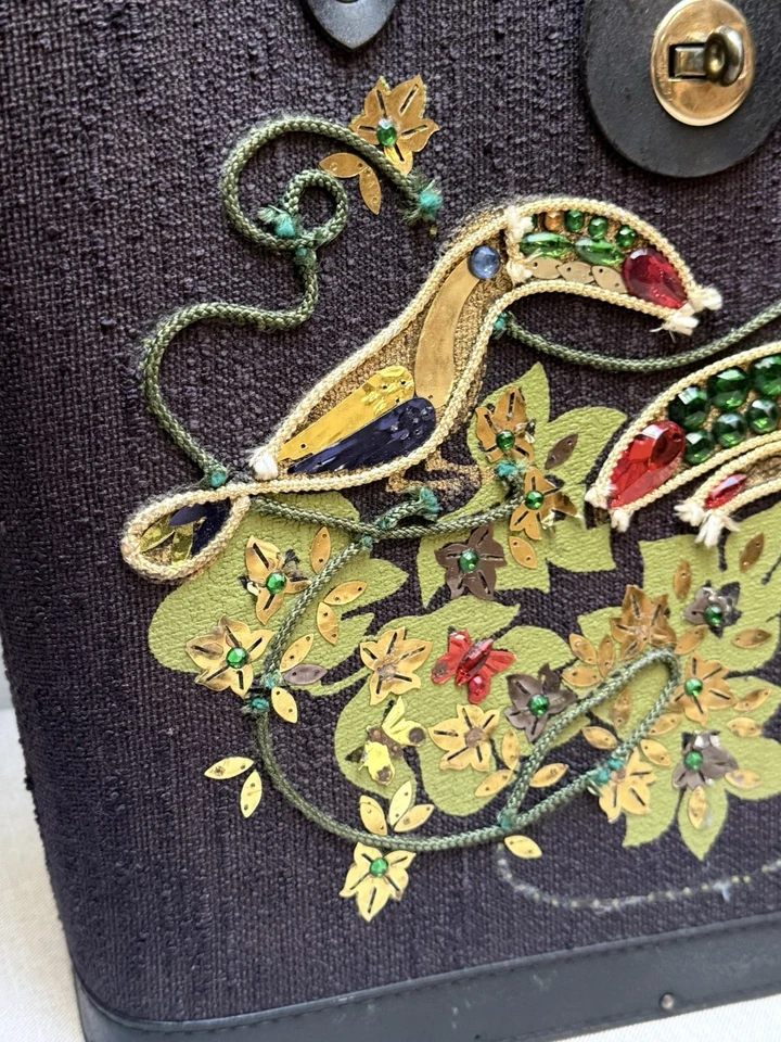 Bolso de Mano Vintage Estilo Enid Collins Lentejuelas Joyas Tucán Foto 3 de 4