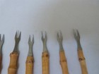 Lot of 8 Bamboo & Stainless Tiki Corn Cob Holders Hors Oeuvre Forks JAPAN 3.25" — photo 10