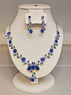 Elegant Silver Tone Necklace and Earring Set with Cobalt Blue Glass Stones — photo 1