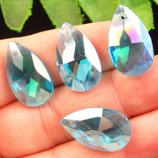 4pcs Faceted Blue Titanium Crystal Teardrop Pendant Bead 22x13x7mm H16001