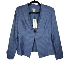 Chico's Black Label Womens Winter Lake Pinstripe Blazer Jacket Sz 00 US 0/2 Blue