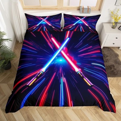 Lightsaber Duvet Cover Set Queen Size,Geometric Lines Gradient Bedding Set 3p...