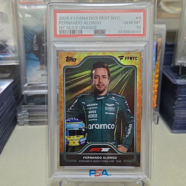Topps 2025 Formula 1 Fanatics Fest NYC Fernando Alonso #4 Orange 17/25 PSA 10