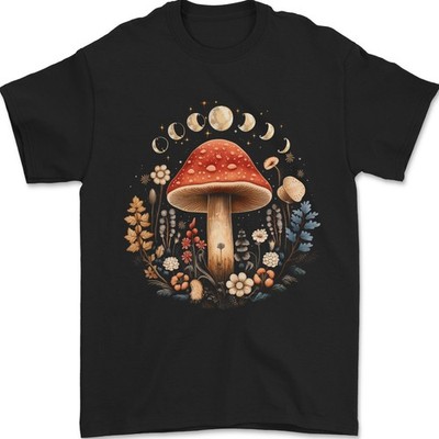Mondphasen Pilz Natur Sammeln Herren T-Shirt 100% Baumwolle