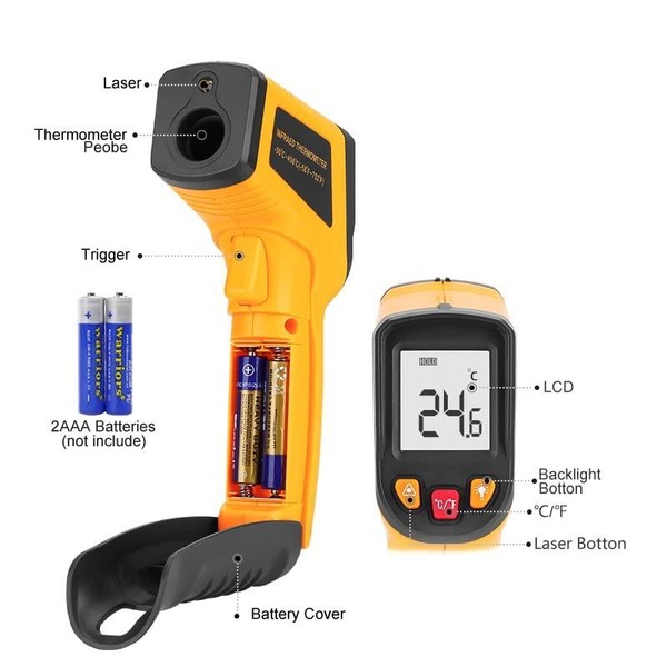 Deko Infrarot Thermometer Pyrometer TemperaturmessgeräT 50°C ~600°C Laser-image