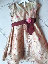 Bonnie Jean Girls Sz 6 Champagne Pink Floral Embroidered Party Dress Satin Sash