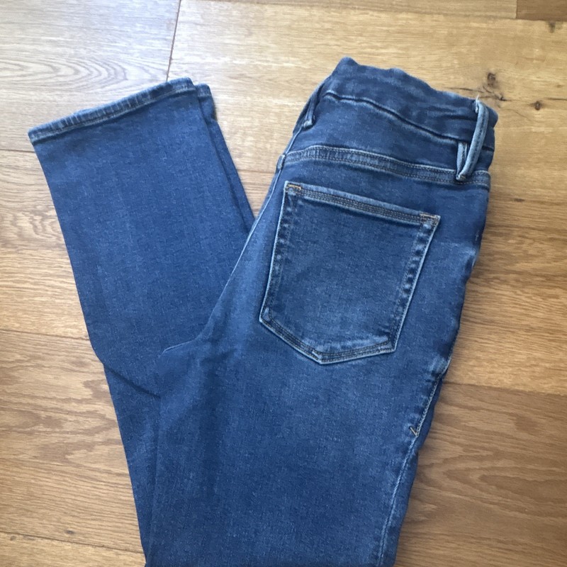 Good American 4/27 Women’s Straight LegHigh Rise Blue Wash Denim Jeans 
