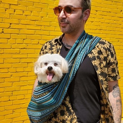 Dog Sling Carrier Peacock Blue 100% Organic Cotton For Cats too