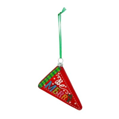 Ashland Brand ''Be Merry'' Pennant Glass Christmas Ornament
