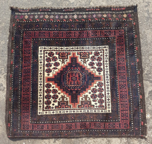 Vintage Hand Made Traditional Rug Oriental Wool Multicolor Carpet 66x58 cm