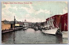 Looking Up Custom House Wharfs Portland ME C1910 Postcard S6