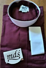 MDS Men's Burgundy Clergy LS Neckband Shirt/French Cuffs and Cloth Collar