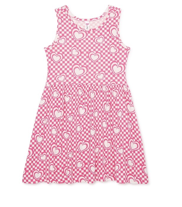 Miss Pink Girl’s Pink Check And Hearts Sleeveless Play Dress Size 8
