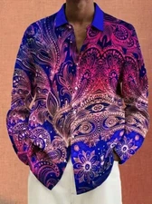 Camisas abotonadas Paisley Azul Púrpura Rosa Vestido de fiesta de moda