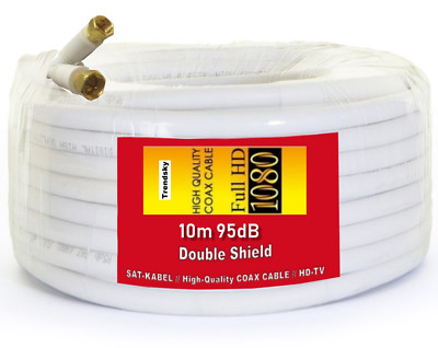 10m 95dB SAT KABEL 10 METER KOAXIAL FULL HD 3D TV ANTENNENKABEL 2-FACH SATELLIT
