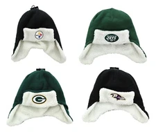 OTS NFL Breck Sherpa Hunter Knit Cap Winter Hat, Embroidered Logo Choose Team