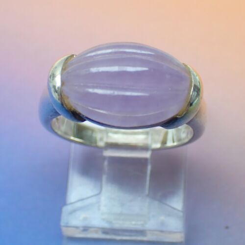 Lavender Purple Jade Ridged 925 Sterling Silver Ring CNA Thailand Size 7 6.8g