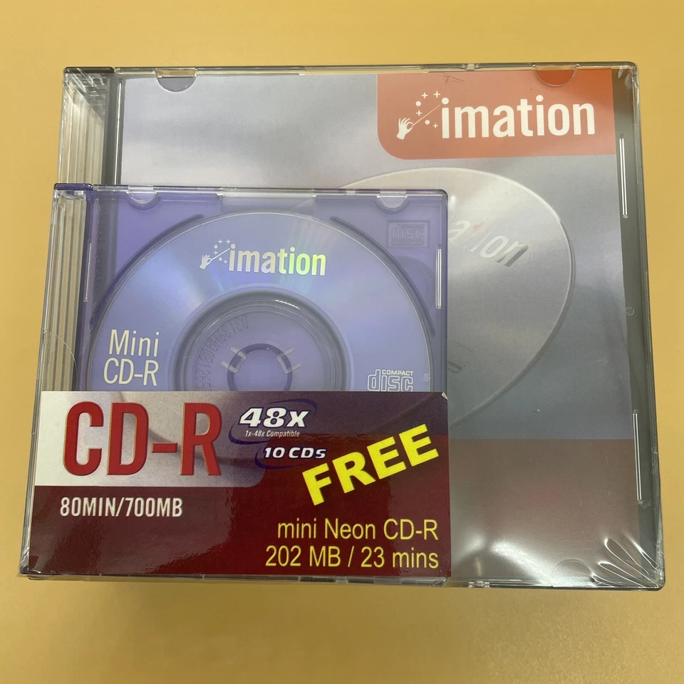 Imation CD-R 10 Pack 48X 700MB 80 min + Free Mini Neon CD Brand NEW & SEALED - Image 2 of 4