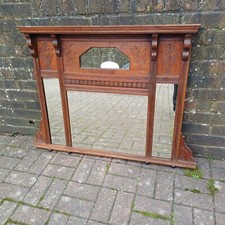 Large Beautiful Late Victorian Mahogany or Walnut Overmantel or Wall Mirror