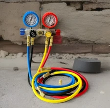 4 Way HVAC Mini Split Diagnostic Manifold Gauge & Hoses Set for R32 Refrigerant