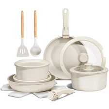 Nonstick Cookware Set 17Pcs Granite Pots & Pans Set &Removable Handles POFA Free