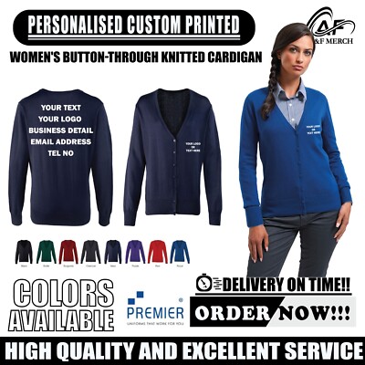Personalisierte maßgeschneiderte Premier Damen-Strickjacke mit Knopfdruck gestrickt PR697
