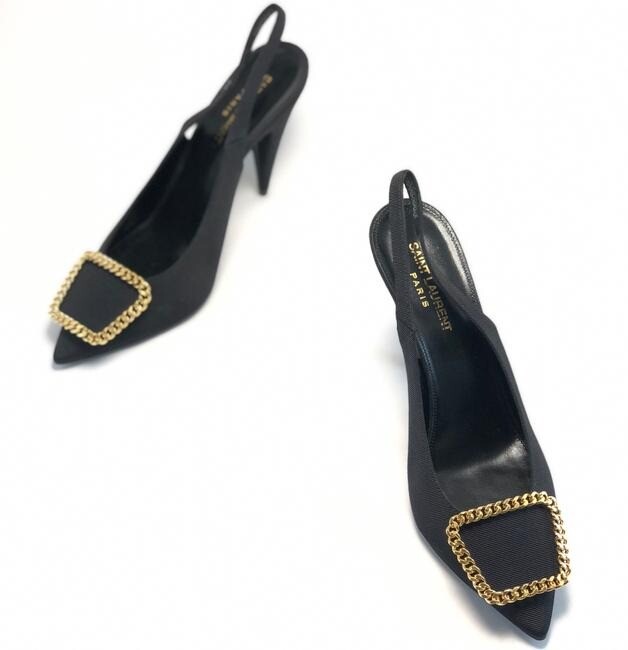 Décolleté Saint Laurent applique tacco slingback maglia catena taglia EU:39 5