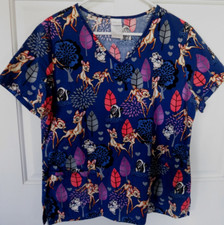Disney Womens Medical Scrub Top Size Medium Bambi Thumper Flower Colorful S/S