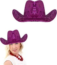 1x Adult Sequin Pink Cowboy Hat Fancy Dress Hen Party Music Festival Accessories