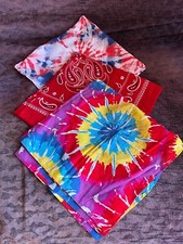 Lot of Red Paisley Patriotic  Vibrant Rainbow Tie Dye Cotton Blend Handkerchief