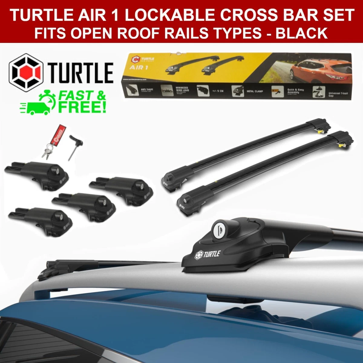 FITS RENAULT GRAND SCENIC 09 16 LOCKABLE LOCKING ROOF BARS TURTLE AIR 1 BLACK