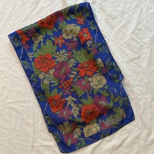 Vintage Sarah Coventry Long Rectangle Floral Scarf Semi-Sheer 52 x9  Blue Multi