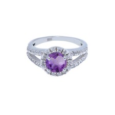 Good Gemstones Amethyst Round Shape Faceted Purple Amethyst Sterling Silver ring