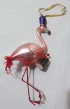 Pink Flamingo Ornament Glitter Christmas Drum Major Hat Feathers 7.5" tall