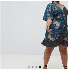 Missguided Floral & Polka dot Ruffle wrap dress Sz 12
