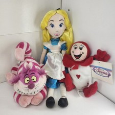 Lot of 3 Alice in Wonderland Plushes 14" Alice 7" Cheshire Cat Bean Bag Card