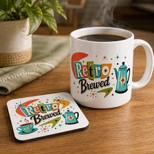 Retro Brewed 11oz. Coffee Mug and matching coaster