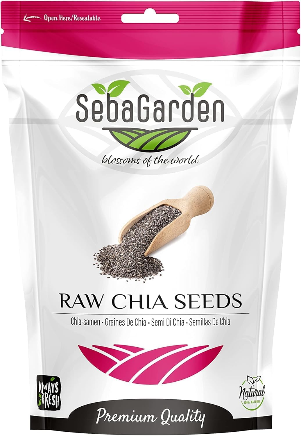 Seba Garden Black Chia Seeds 1kg Raw Non-GMO Vegan Keto High Fiber Protein Mix