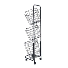 Laundry Cart with Clothes Hamper, Rolling Laundry Butler Removable Wire Baskets