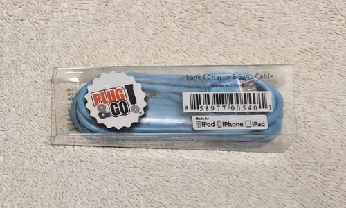 Plug & Go 30 Pin USB iPod iPhone 4 Charge & Sync Cable 3.5 ft Blue BRAND NEW