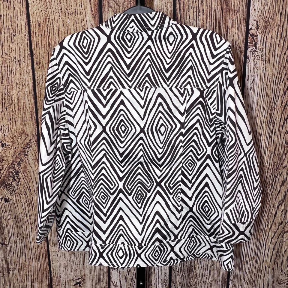 Chaqueta Chico's Mujer Talla 2 Marrón Blanco Estampado Diamante Botón Frontal Manga 3/4 Foto 2 de 4