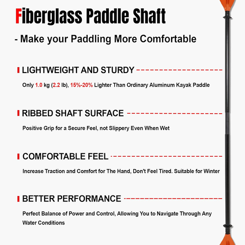 Kayak Paddles with Fiberglass Shaft and Reinforced PP Blade, Floating Adjustable - Picture 3 of 7