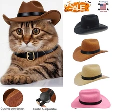 Mini Cowboy Cat & Puppy Costume Hat Adjustable Strap Pet Party Halloween Cosplay