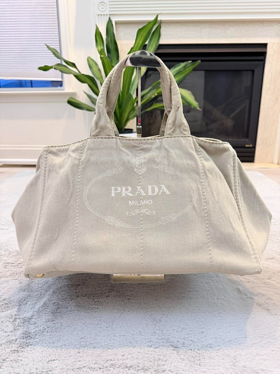 p*t様 PRADA トートバッグ CANAPA Authentic PRADA Canapa Canvas Logo Tote Bag Medium Beige | eBay
