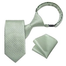 Boys Pre-tied Neckties and Pocket Square Set Adjustable Strap Tie Sage Green