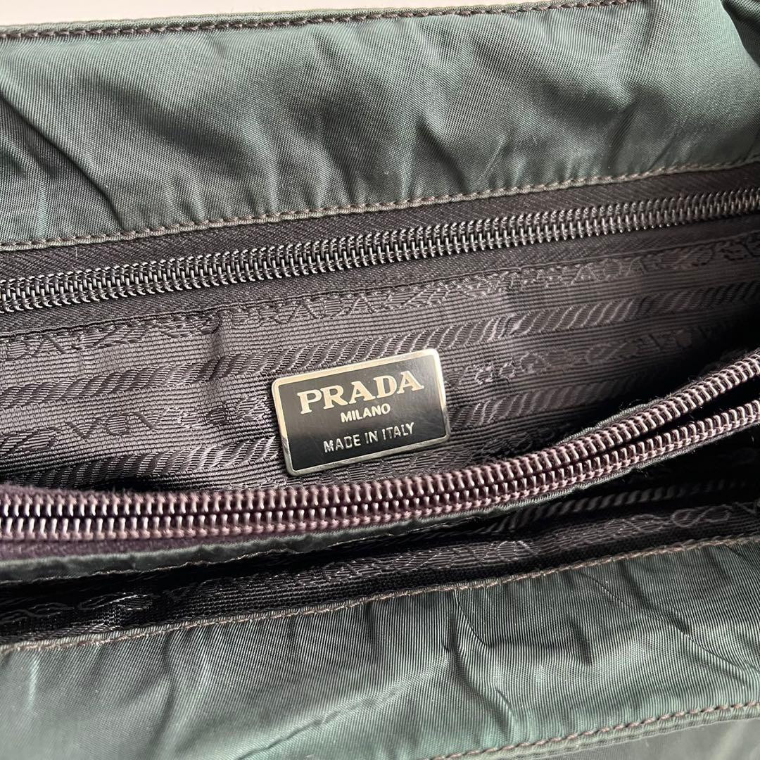 PRADA Tessuto Nylon Tote Bag Green Triangle Logo Vintage Used Japan thumbnail 9