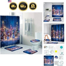Christmas Bathroom Decor Set Snowman Xmas Shower Curtain Bath Mat Toilet Rug