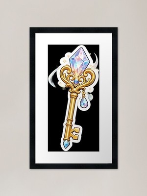 Golden Fantasy Schlüssel mit Kristallen Fr gerahmtes Wandbild Poster Leinwanddruck Bild